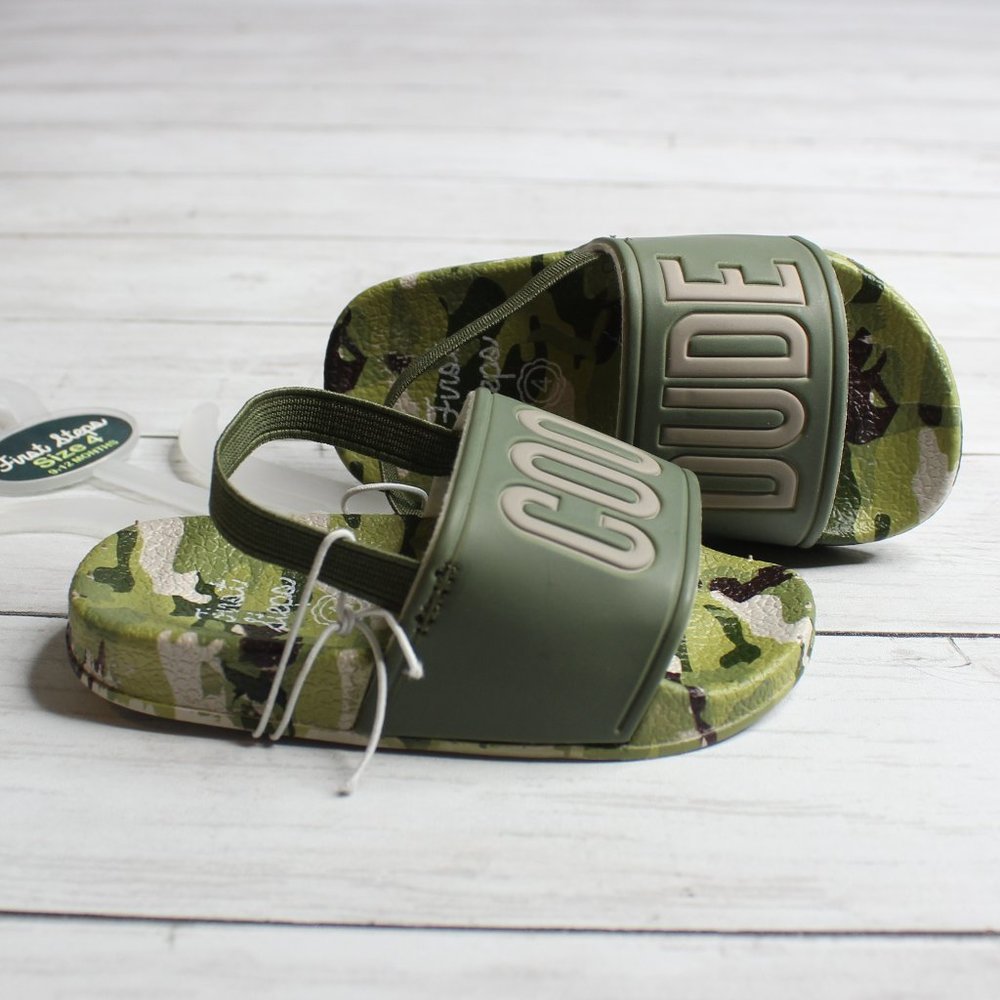 First Steps Baby Boy's Camo Sandals Infant Size 4 Green Beige Cool Dude